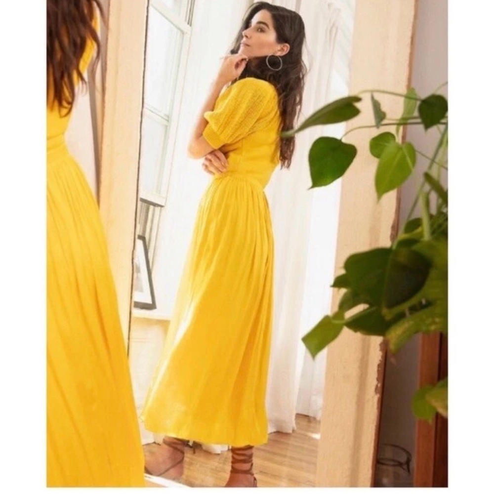 Ann Taylor Canary Yellow Midi Skirt with Gathered Waist - Picture 3 of 11